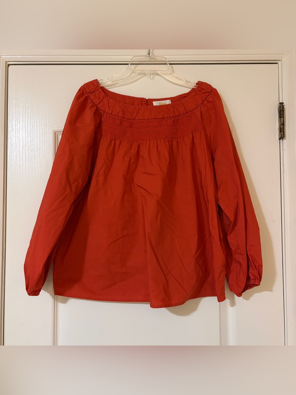Coral Red Smocked Yoke Women’s Top